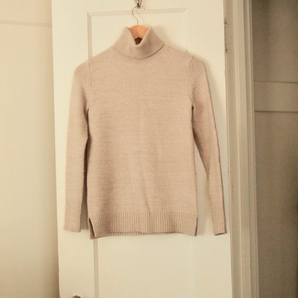 J.CREW Rolled Turtleneck w/ Side Slits in Oatmeal